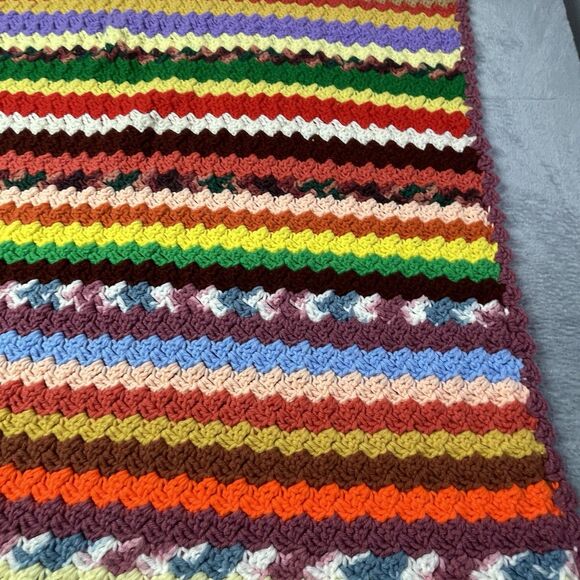 Vintage Handmade Crocheted Grannycore Afghan Throw Blanket 44x32 Fall Cottage - Picture 4 of 7